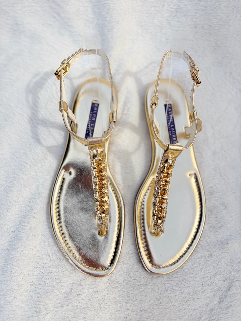 Ralph Lauren Collection -Gold Chain‎ Link T-Strap Sandals - Runway Collection